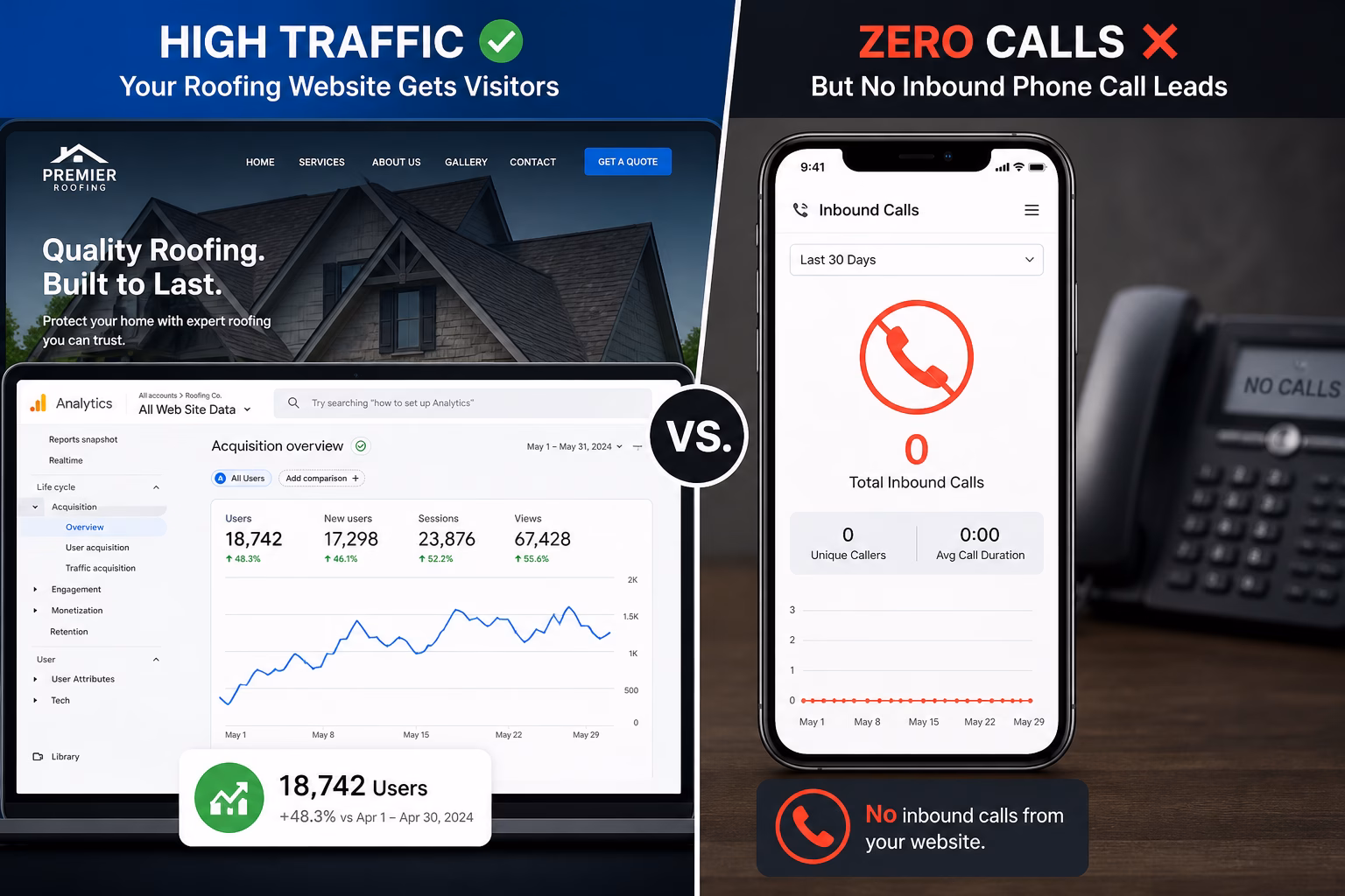 Featured image for “Why Your Roofing Website Gets Traffic But No Phone Calls (And How to Fix It)”